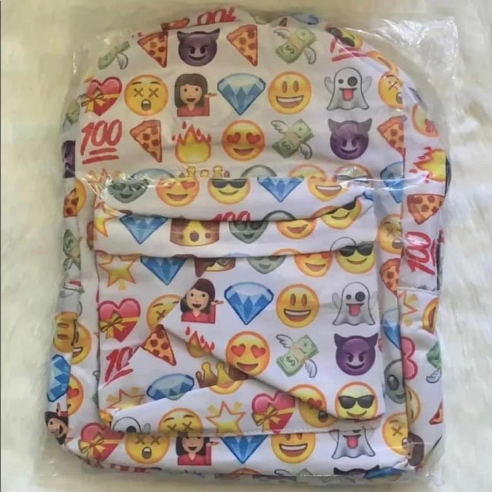 Emoji Cartoon Colorful Canvas Casual Retro Travel School Backpack & Pouch Set